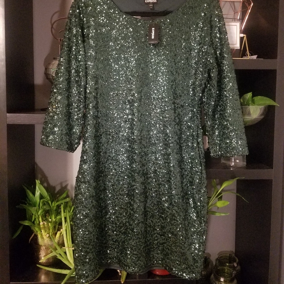 Express Emerald green sequin dress - Picture 3 of 6